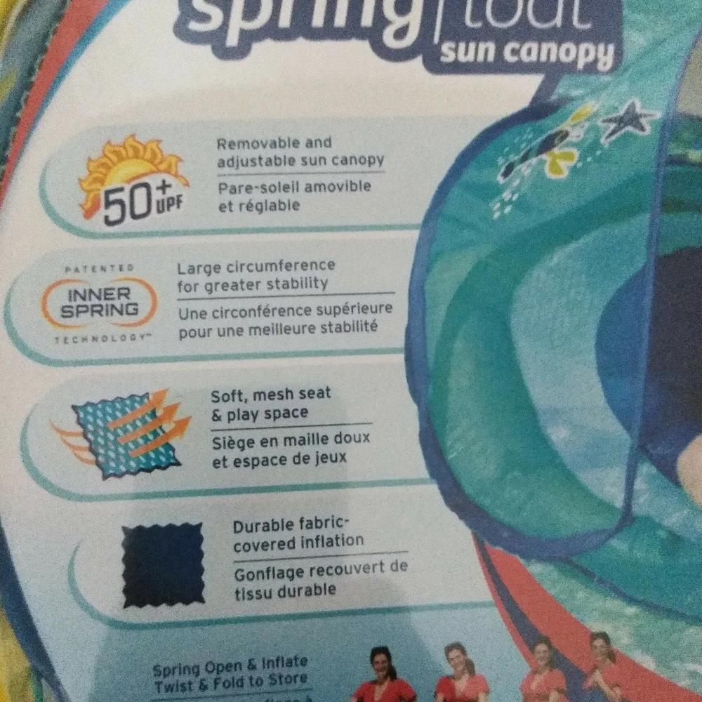 New SwimWays Baby Spring Float Sun Canopy BLUE * Swim Step 1 for 9-24 Months